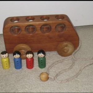 Handmade Animated Wood School Bus Toy